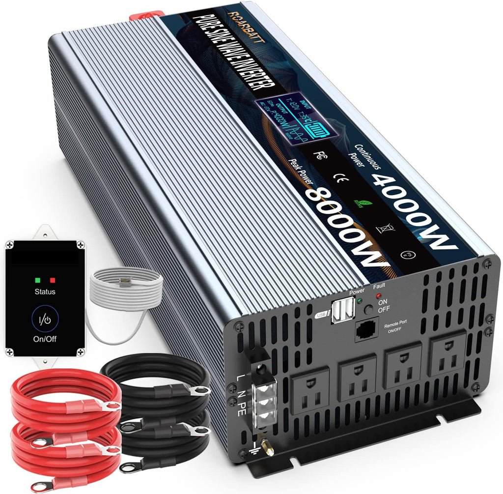 4000Watt 12V DC to AC 110V Power Inverter with Remote Control 4 AC Outlets Dual USB Port U7793