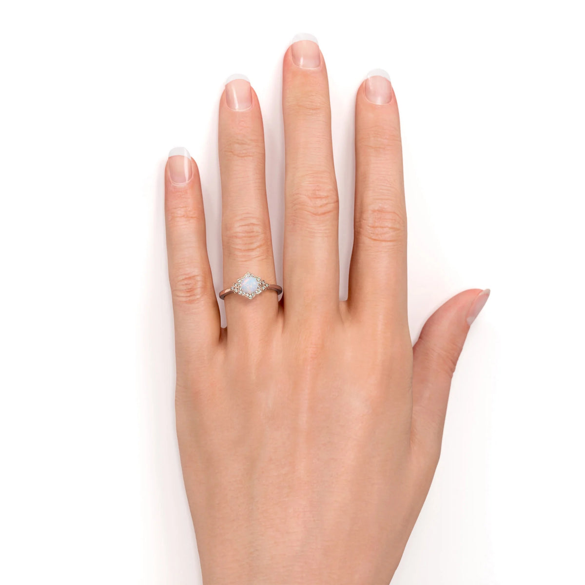 Vintage 1.75 ct Round Ethiopian Opal and Moissanite Engagement Ring in 18K Rose Gold over Silver M3121