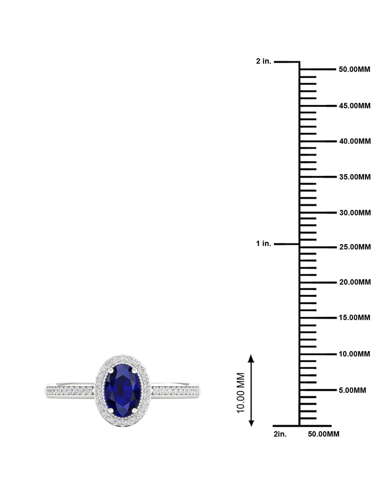 10K White Gold Oval Cut Blue Sapphire Diamond Halo Ring Z326