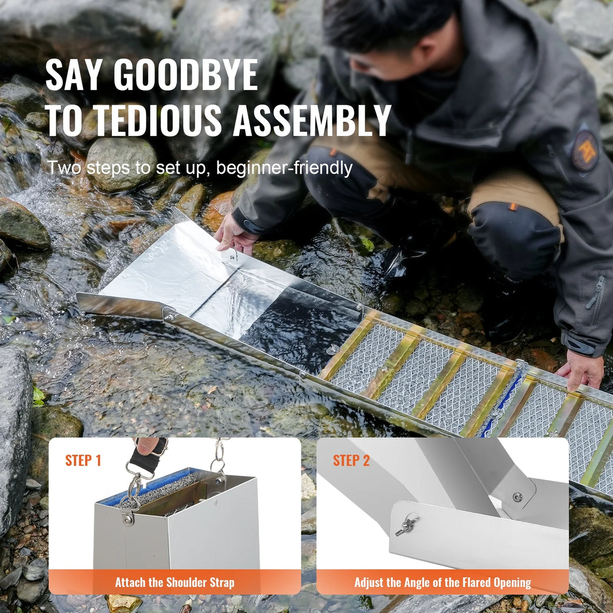 50" Folding Aluminum Alloy Sluice Box with 23 PCS Gold Prospecting Kit L2174
