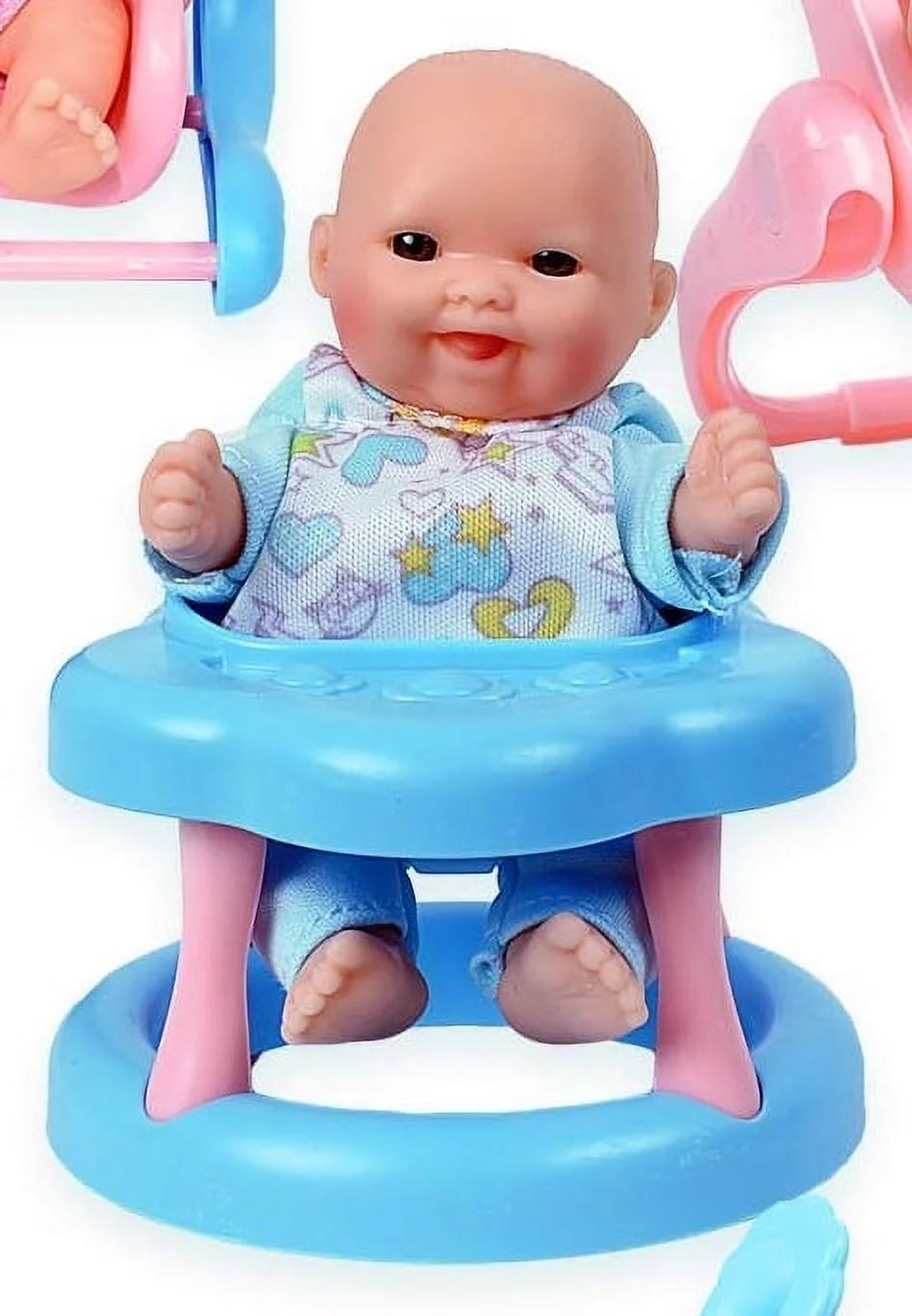 Set of 6 Scary Baby Mini Dolls with Cradle, High Chair, Walker, Bathtub, Swing, and Baby Seat O71175