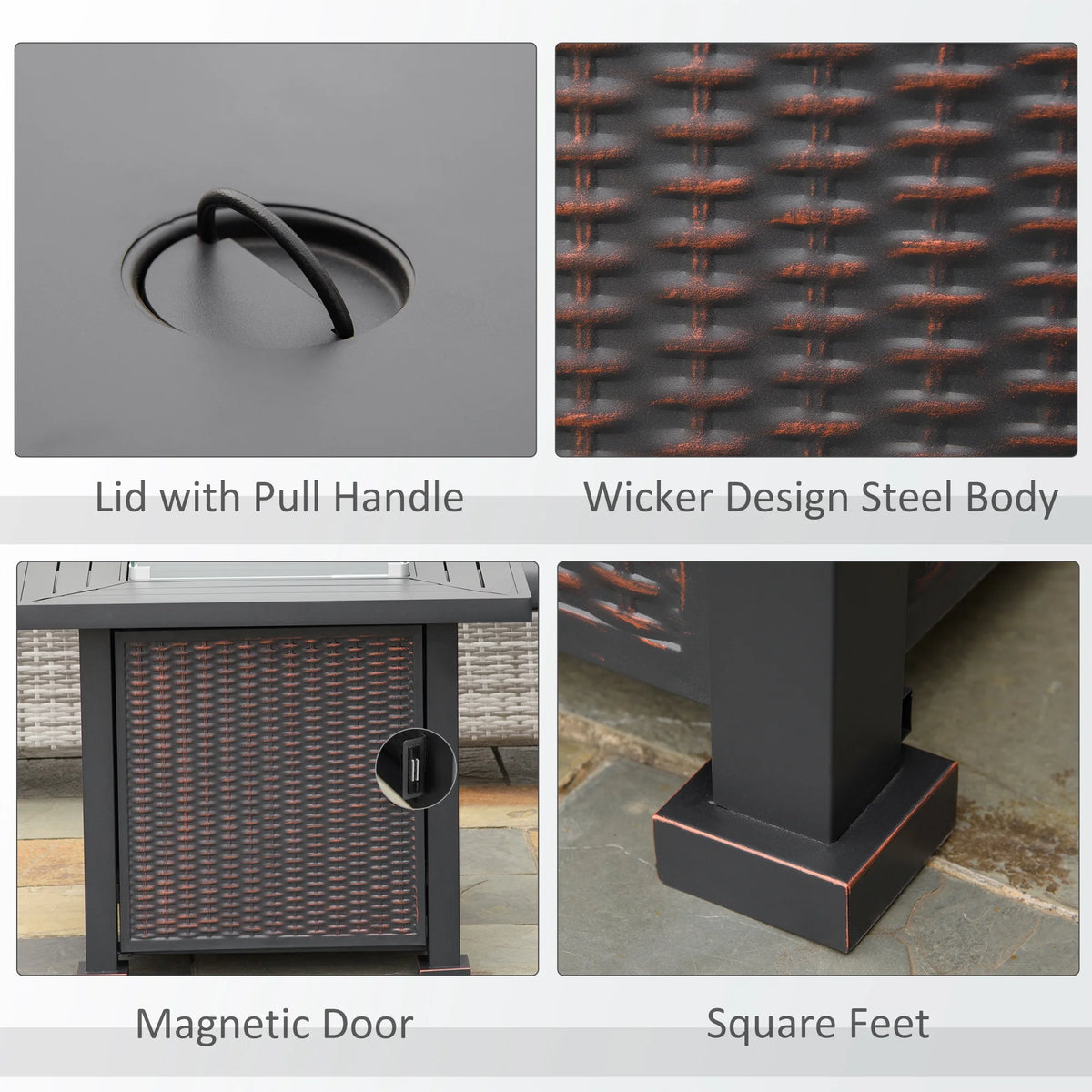 34 Inch Outdoor Propane Gas Fire Pit Table with Glass Wind Guard, Lid, Lava Rocks, Steel Base R39670