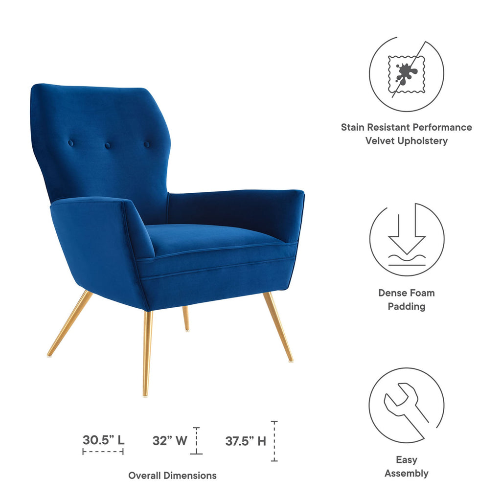 Navy/Gold Tufted Performance Velvet Armchair F6720