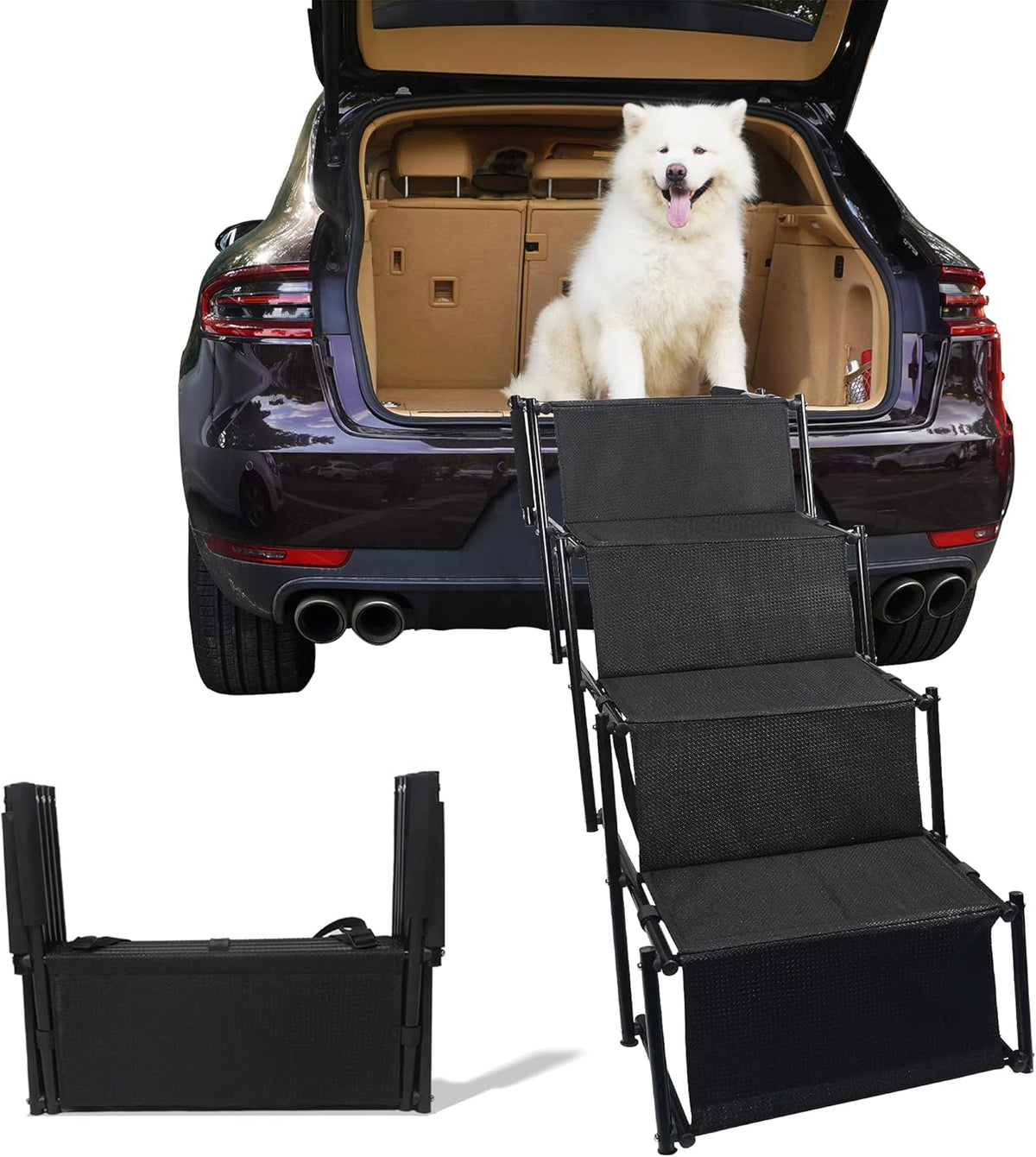 Folding Dog Car Ramp with Aluminum Frame, Nonslip Surface, Support 150-200 Lbs V361905