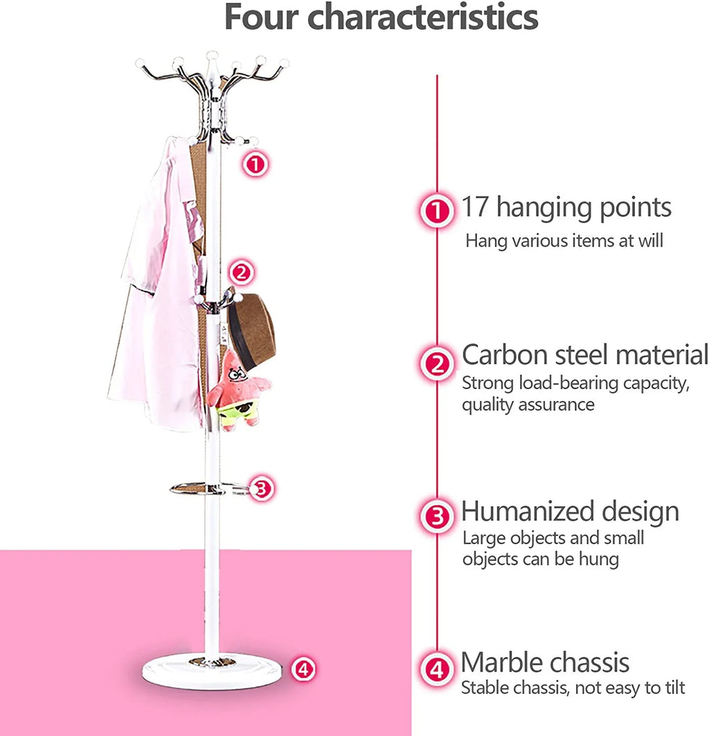 Metal Coat Tree with 16 Hooks and Marble Base N95365