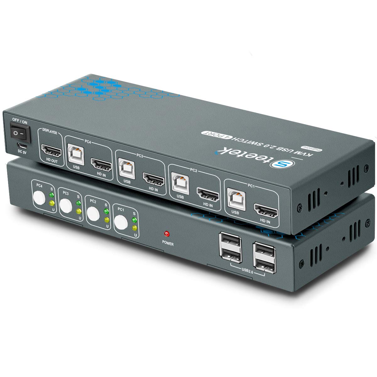 KVM Switch HDMI 4 Port, 4K@60Hz, 4 USB 2.0 Port, with 4 HDMI and 4 USB Cables Pack of 2 P5327