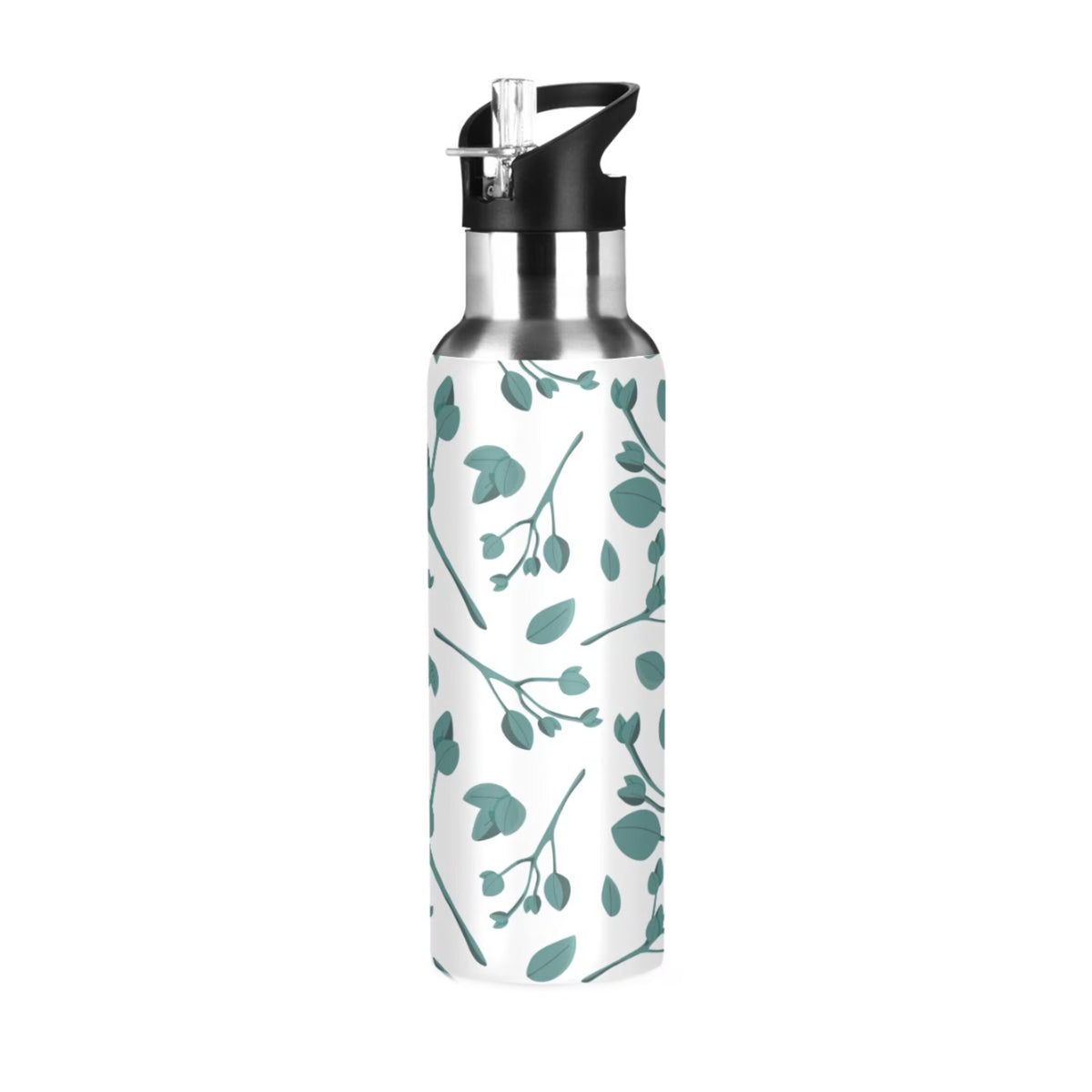 Blue Leaves Stainless Steel Insulated Water Bottle with Straw Lid H273