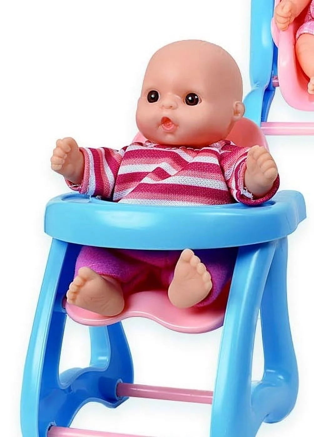 Set of 6 Scary Baby Mini Dolls with Cradle, High Chair, Walker, Bathtub, Swing, and Baby Seat O71175