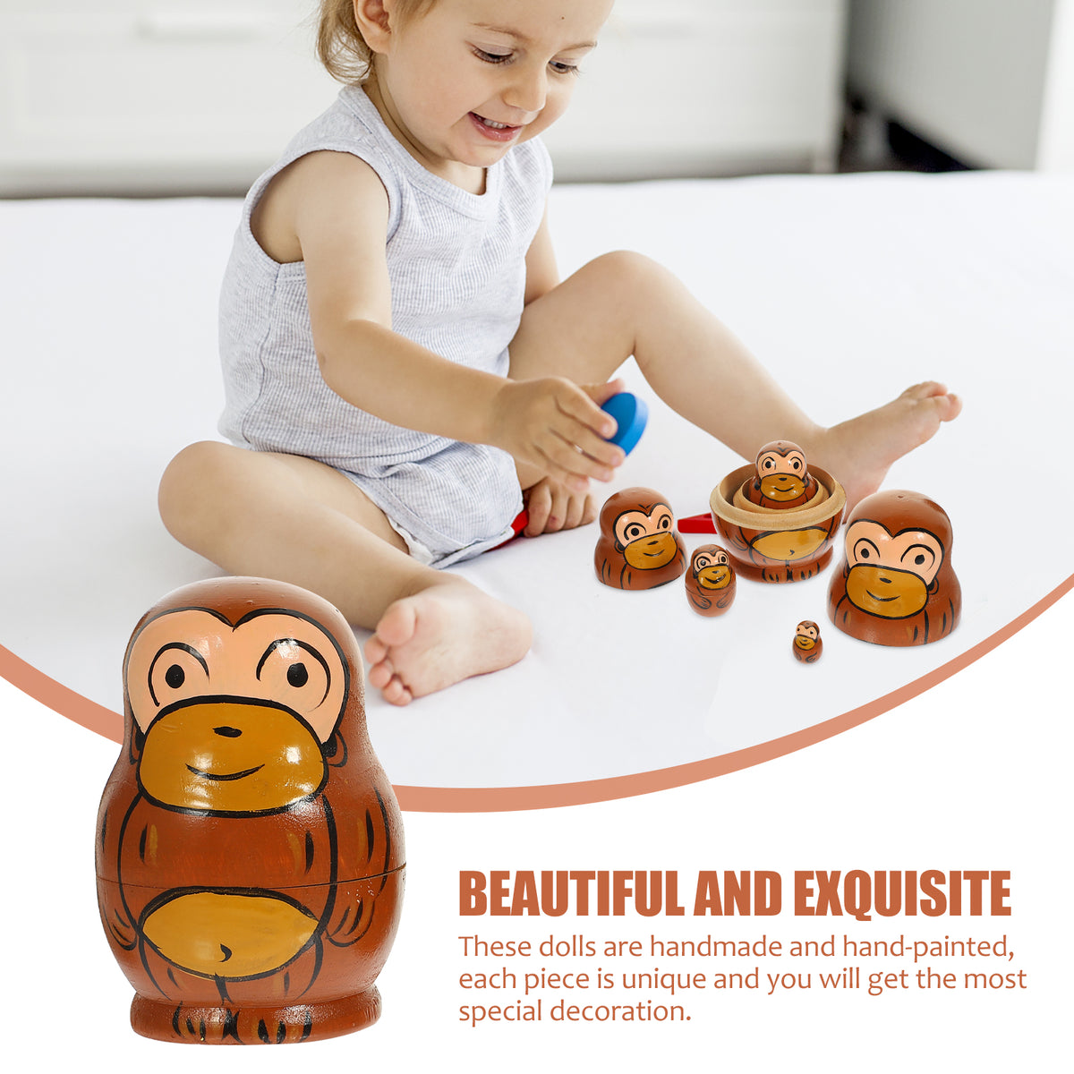 1 Set of Russian Matryoshka Dolls Monkey Stacking Dolls Nesting Dolls H4914