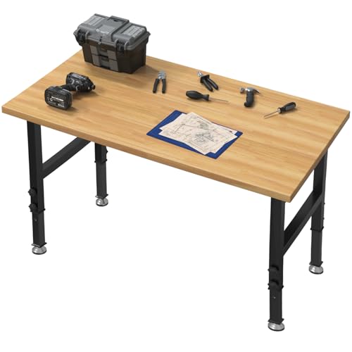 60" Adjustable Hard Wood Workbench with Power Outlets, Wheels and Drawer W356911