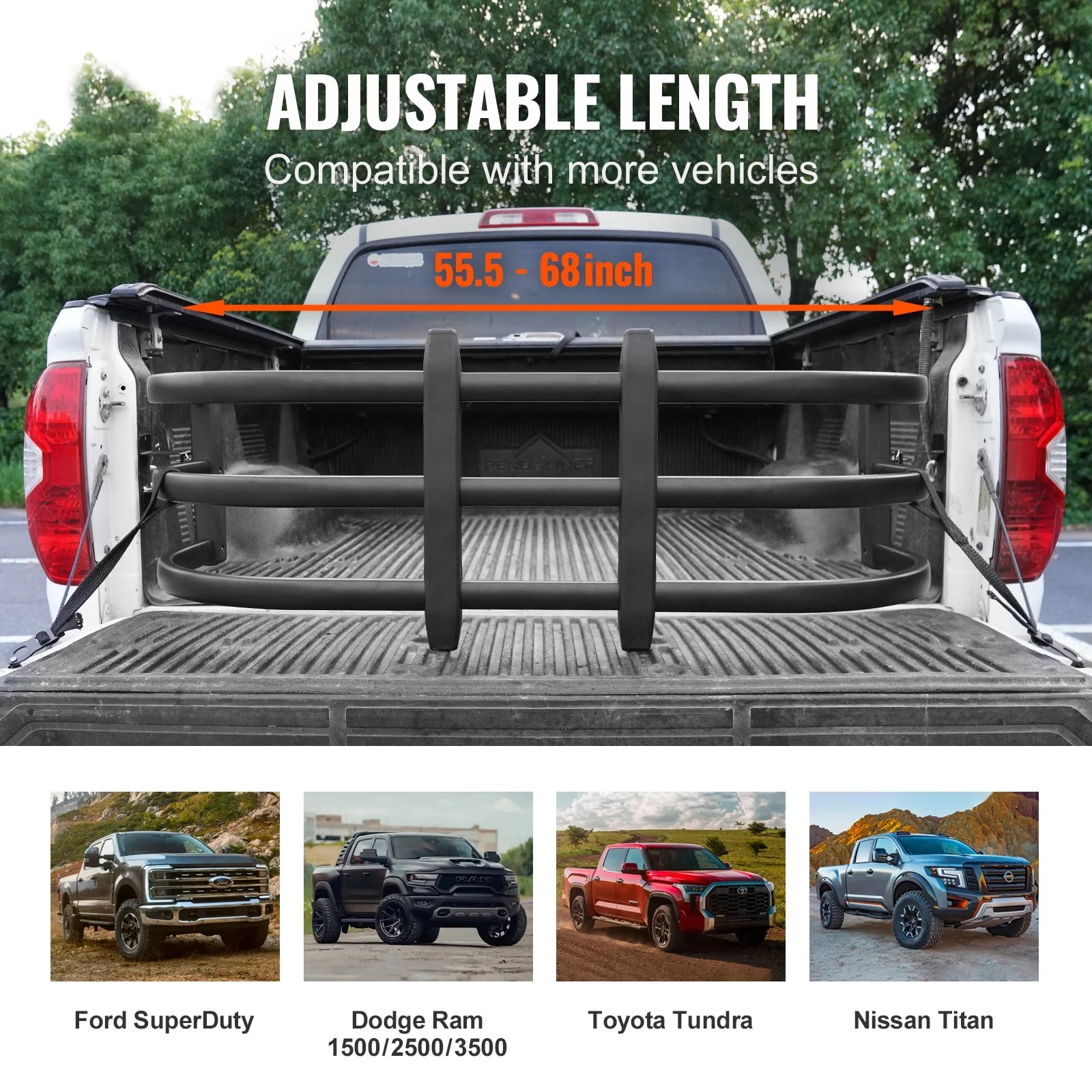 Aluminum Retractable Tailgate Extender, 55.5"-68" B766