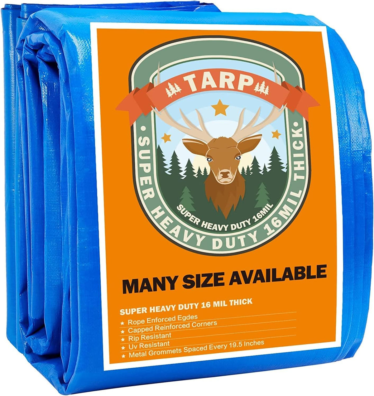 Blue Heavy Duty Waterproof 16 Mil Thick Tarpaulin with Metal Grommets 20x30 J170026