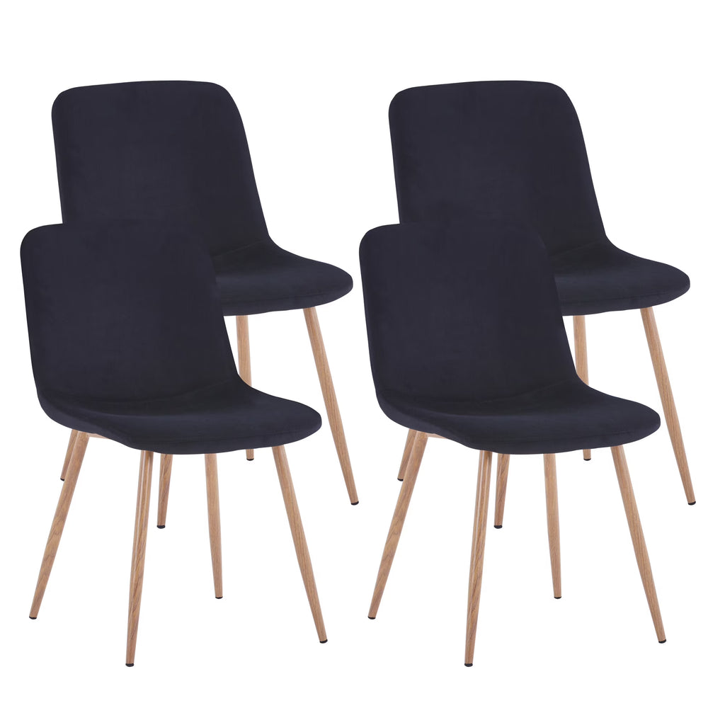 Black Upholstered Dining Chairs Set of 4 with Wood Legs L5784