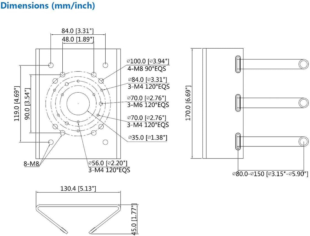 Pole Column Vertical PTZ Dome Camera Wall Loop Mounting Bracket for CCTV Security Surveillance Cameras R8363
