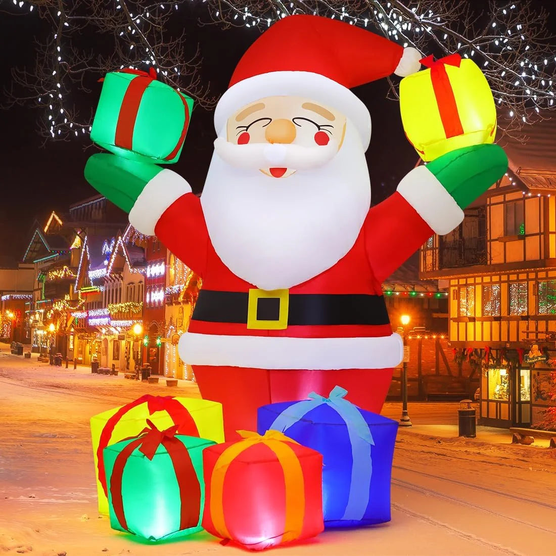 6.1 FT Christmas Inflatables Outdoor Smiling Santa Claus with Present Boxes, LED Lights Built-in V3821