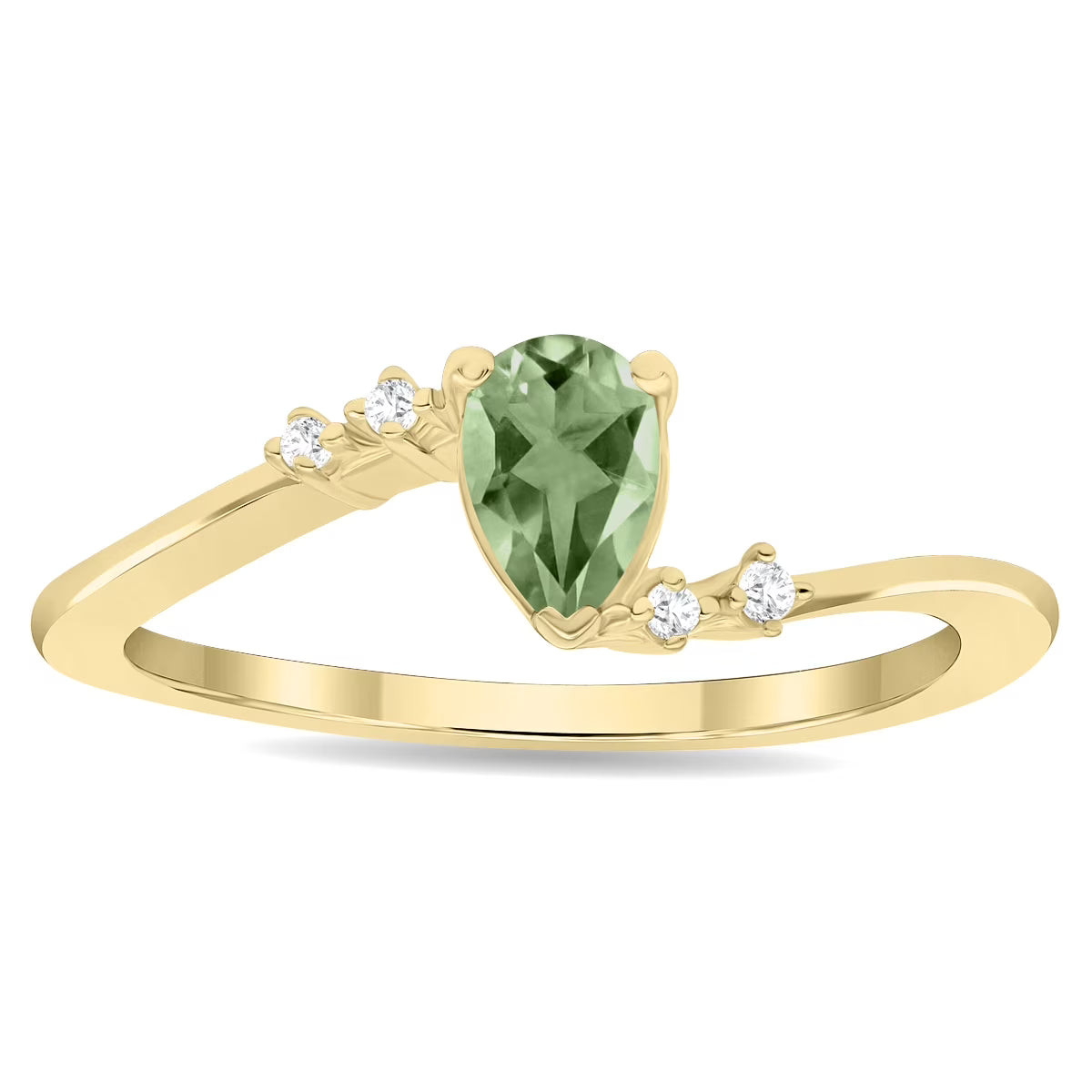 Green Amethyst and Diamond Wave Ring in 10K Yellow Gold F106