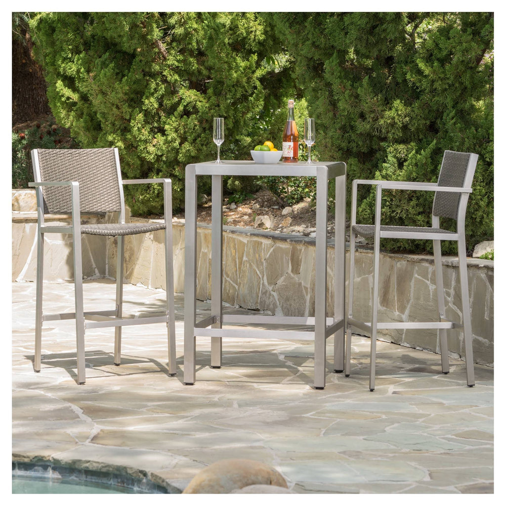 Outdoor 3-Piece Bar Set with Glass Table Top Z60313