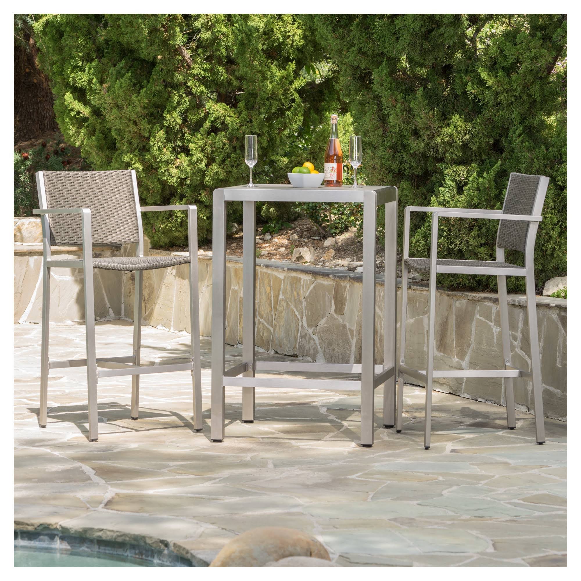 Outdoor 3-Piece Bar Set with Glass Table Top Z60313