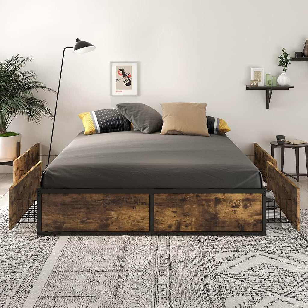 Industrial Full Size Metal Frame Bed with 4 Drawers A4882