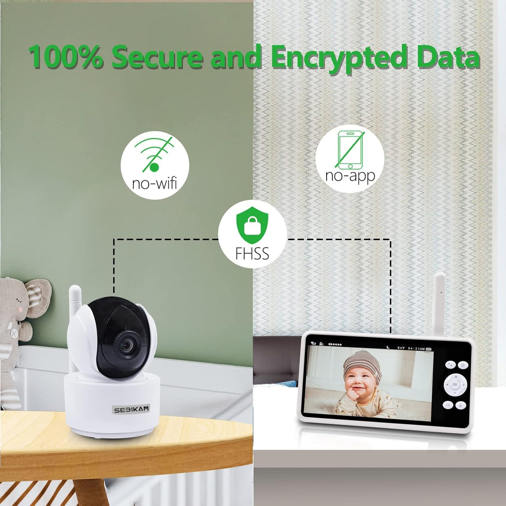 Video Baby Monitor with 1080P Camera and Audio, No WiFi, 1000ft Range Night Vision 5 HD Screen, Pan Tilt Zoom Camera, 2Way Audio, Room Temperature, Motion/Sound Alert X270490