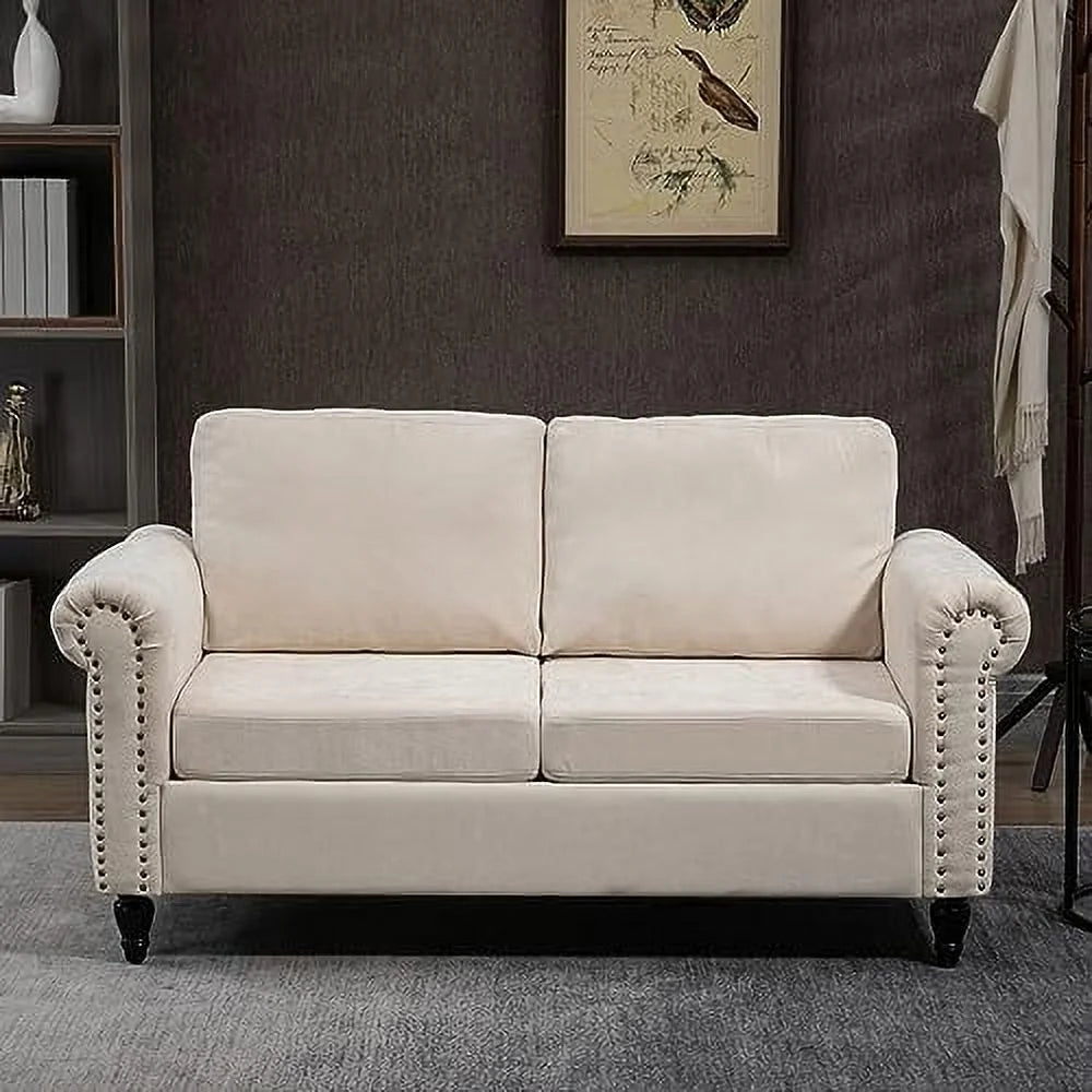Chenille Fabric Loveseat Sofa with Solid Wood Legs M5337