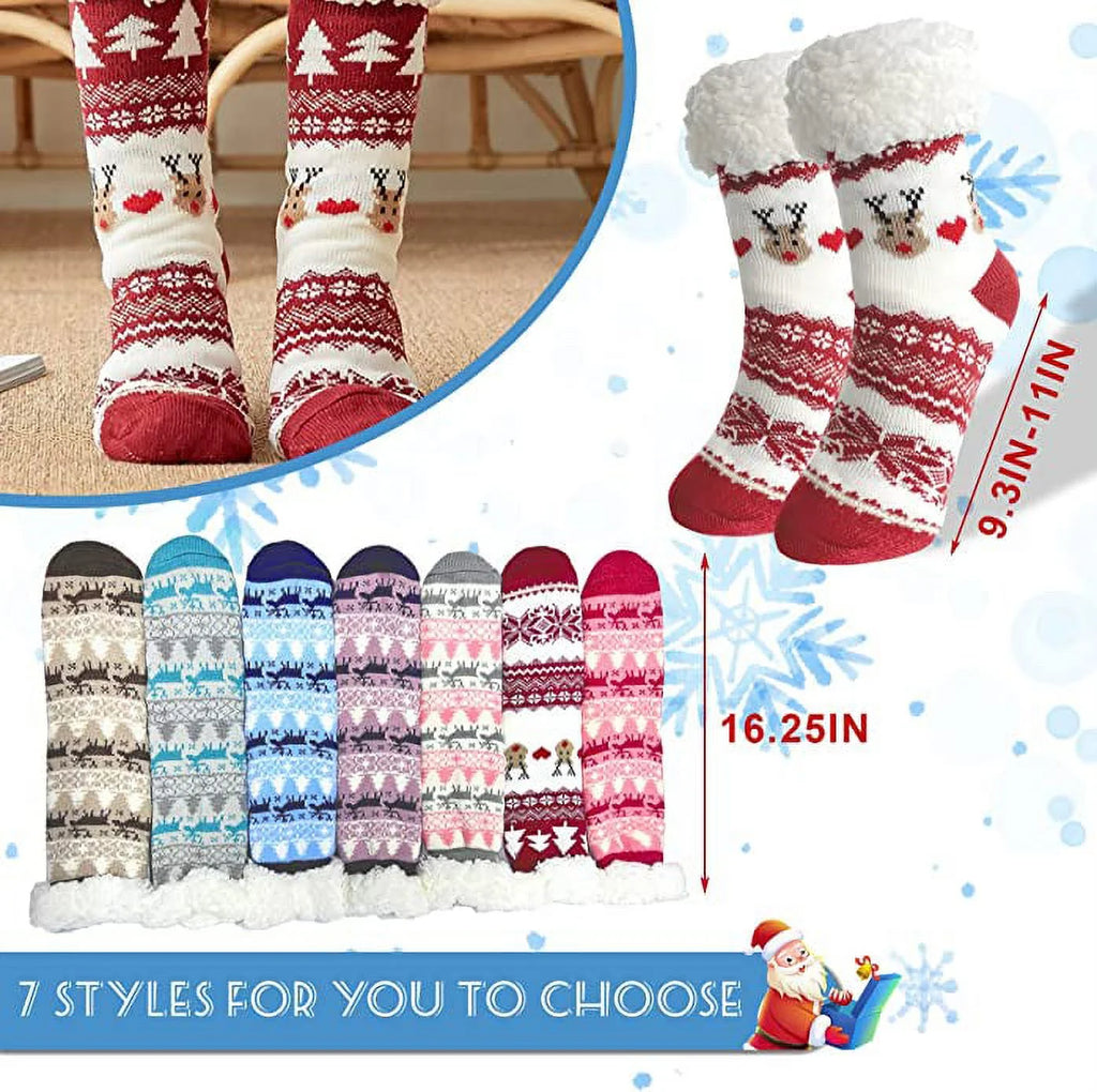 3 Pairs Non Skid Warm Thermal Plush Fuzzy Slipper Socks B8457