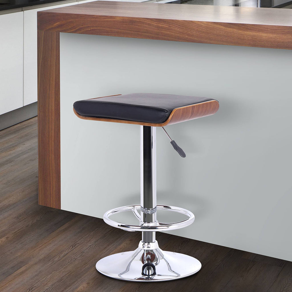 Chrome Walnut Wood Black Barstool J411303