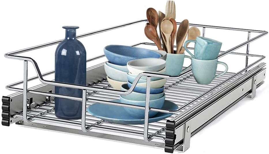 2 Tier Wire Basket Pull Out Organizer Shelf Sliding Drawer Storage for Kitchen Base J803