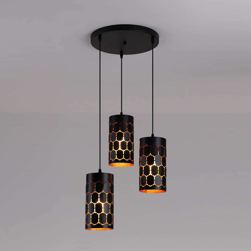 3-Light Kitchen Island Pendant Light Fixture, Gold Inner and Black U73419