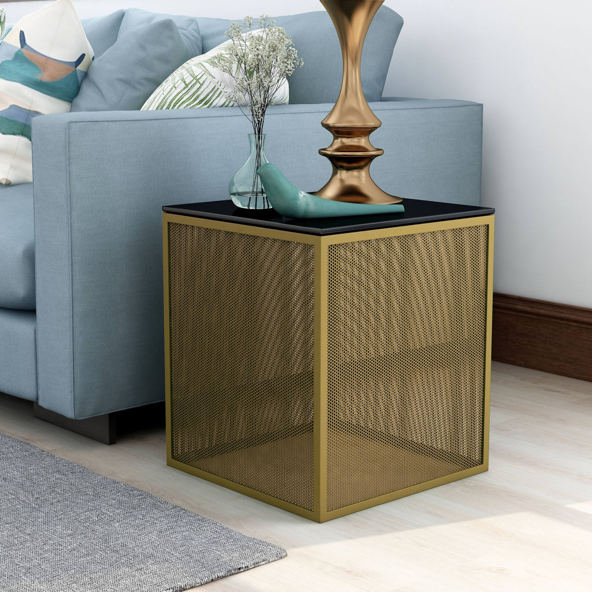 White Glass Top Side Table D73288