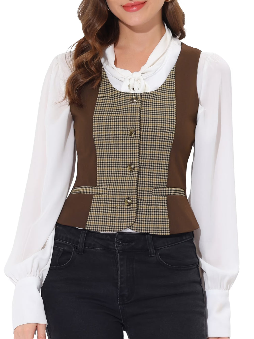 Vintage Plaid Button Down Waistcoat Vest L842