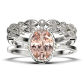 2.35 Carat Oval Cut Morganite And Diamond Moissanite Engagement Ring In 925 Sterling Silver With 18k White Gold Plating L6027