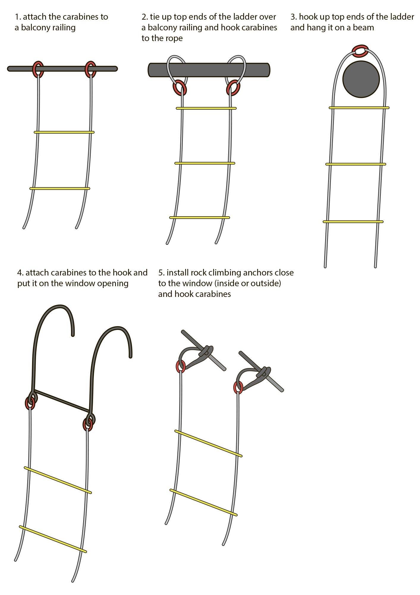 16 ft Flame Resistant Fire Escape Rope Ladder with Hooks I624668