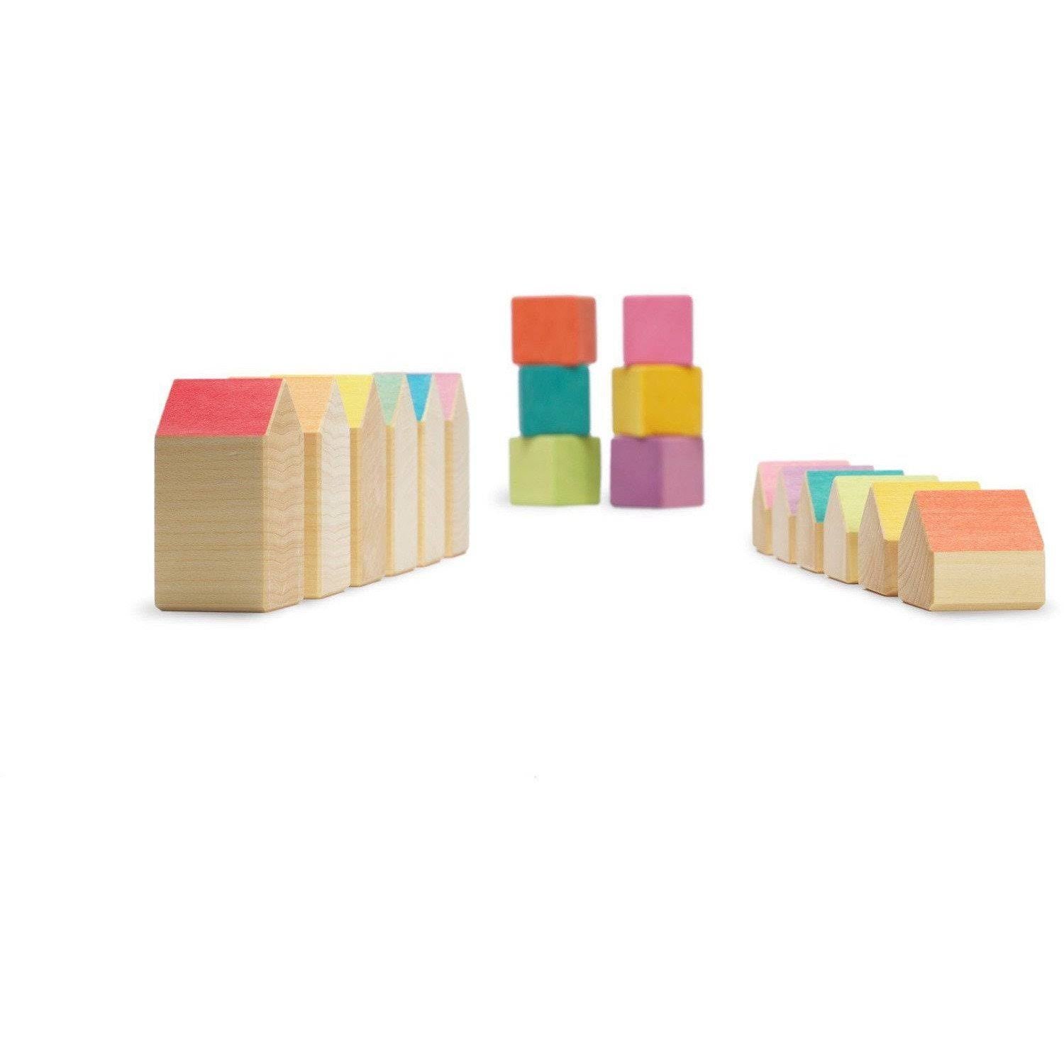 Rainbow Wooden Houses and Cubes X997