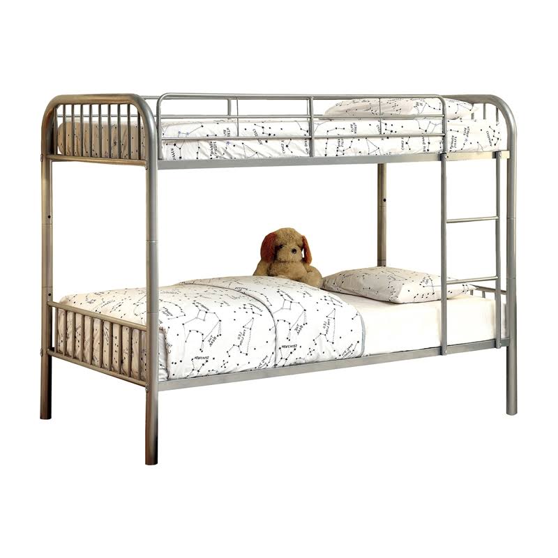 Twin Over Twin Metal Bunk Bed in Silver O91410