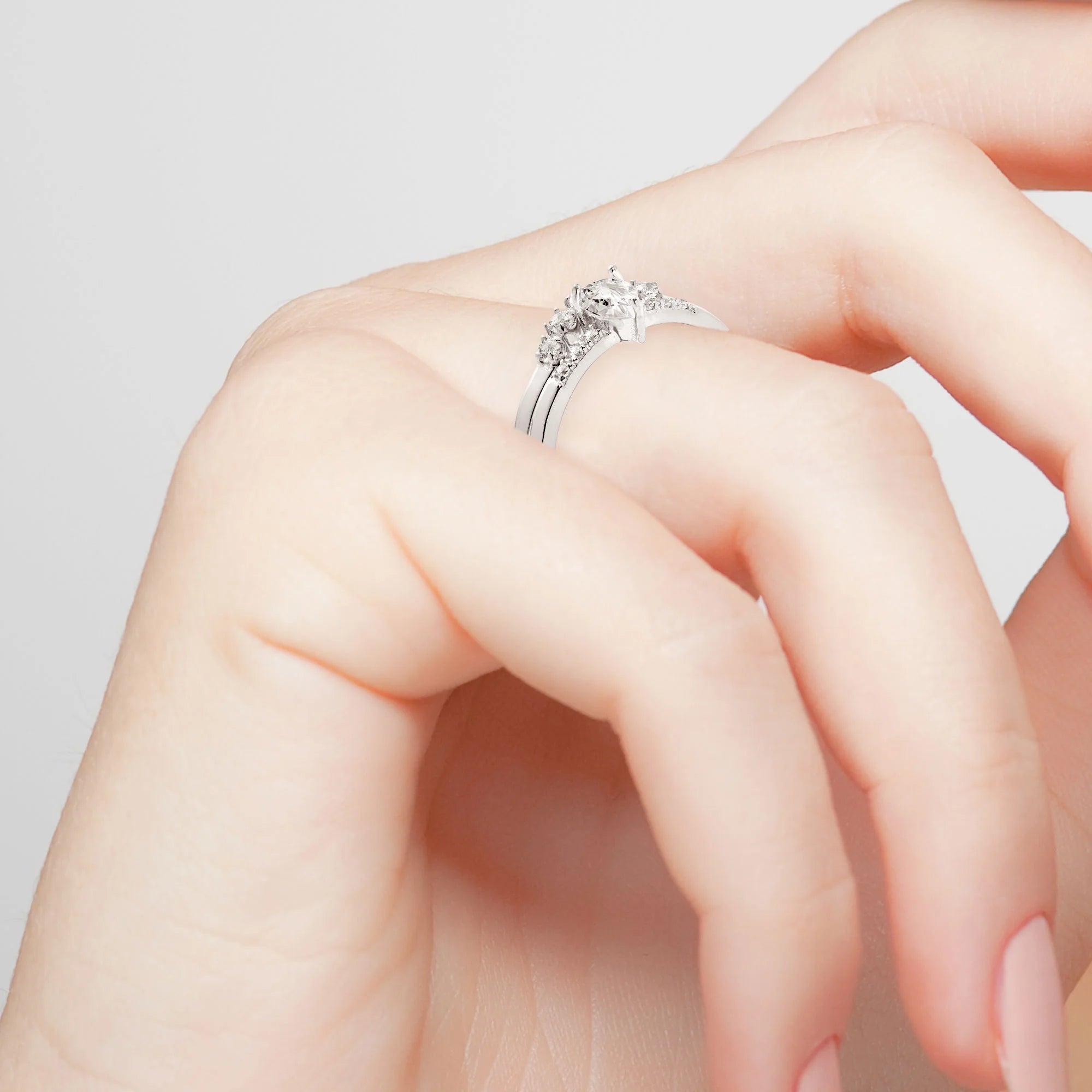 Pear White Topaz 2 Piece Engraved Wedding Set Z8931