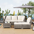 Beige 6-Piece PE Wicker Rattan Outdoor Sofa Set with Storage Table Y62626