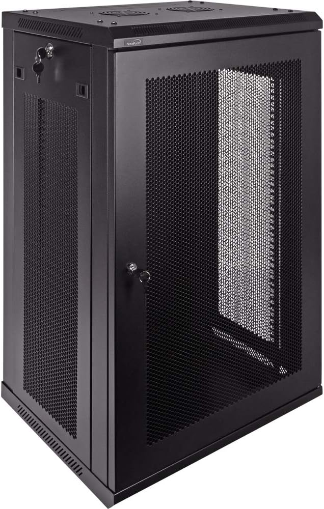 18U Wallmount Cabinet Enclosure 19-Inch Server Network Rack with Locking Perforated Door 16-Inches Deep Black C1323