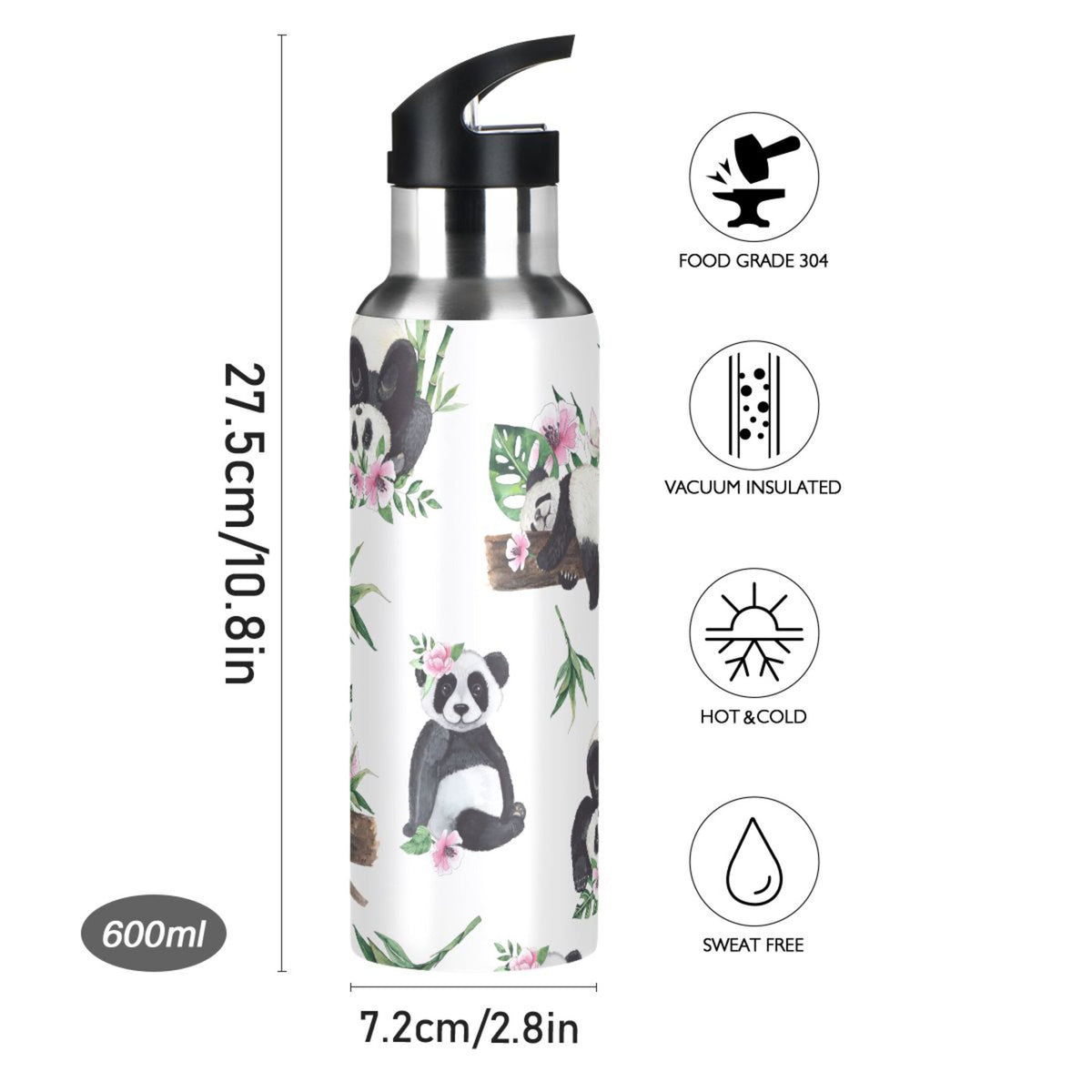 20 oz Insulated Stainless Steel Water Bottle with Straw Lid I612606