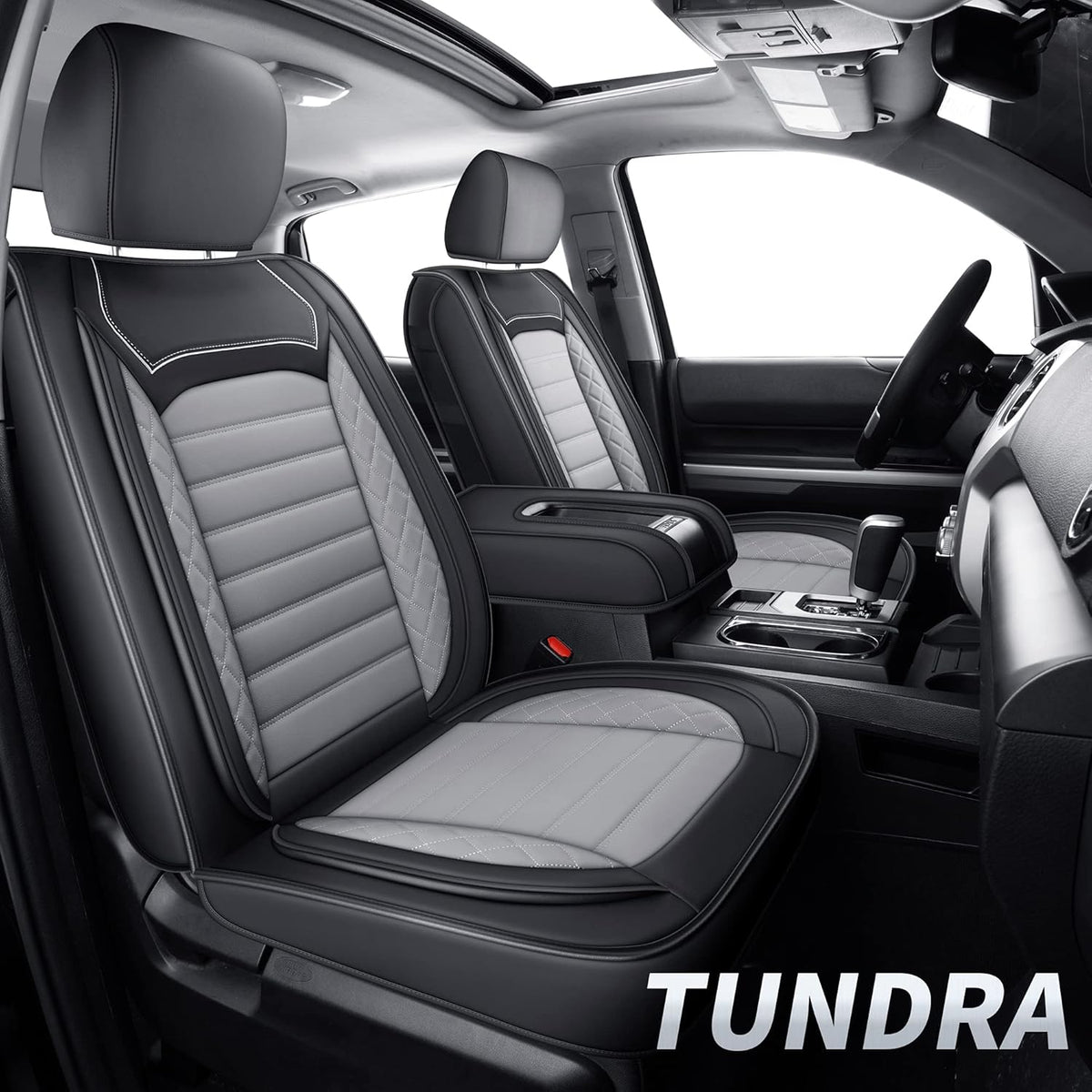 Black & Gray Water Proof Faux Leather Seat Covers Full Set C55124