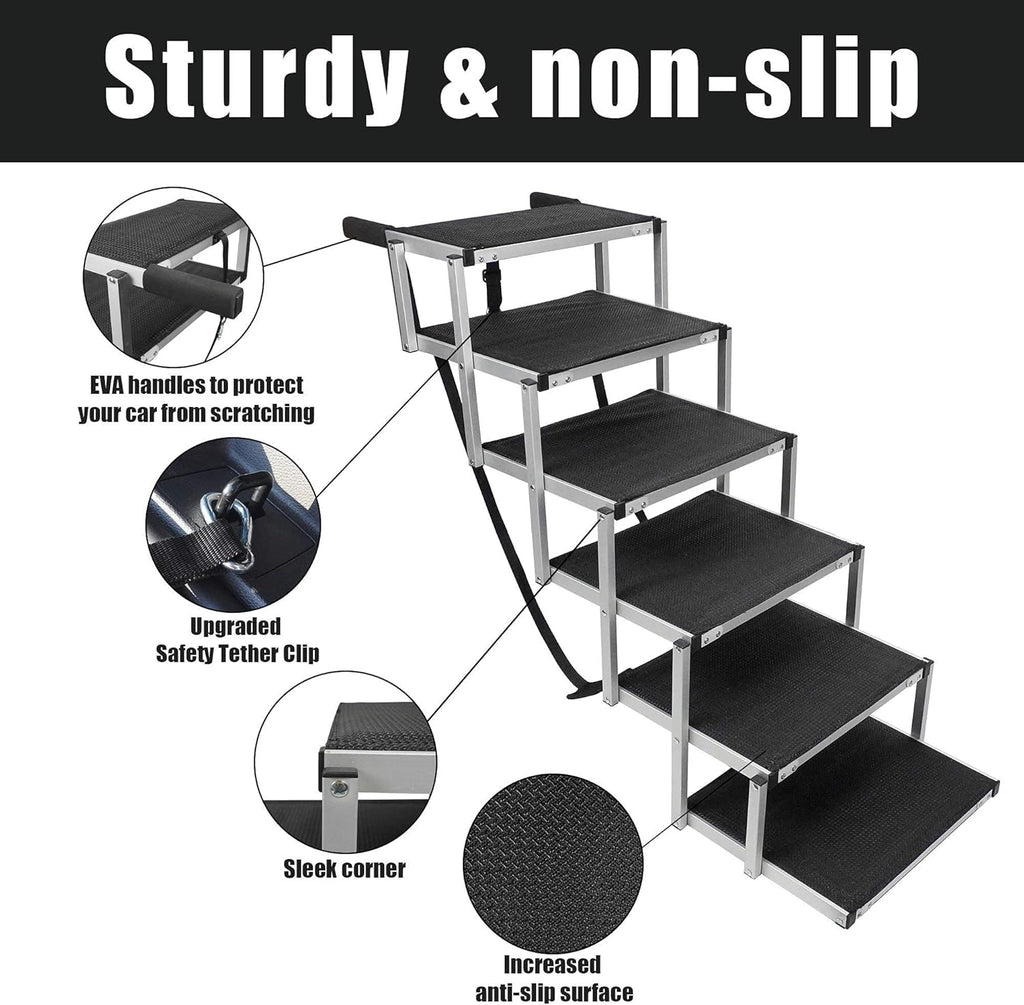 Folding Dog Car Ramp with Aluminum Frame, Nonslip Surface, Support 150-200 Lbs V361905