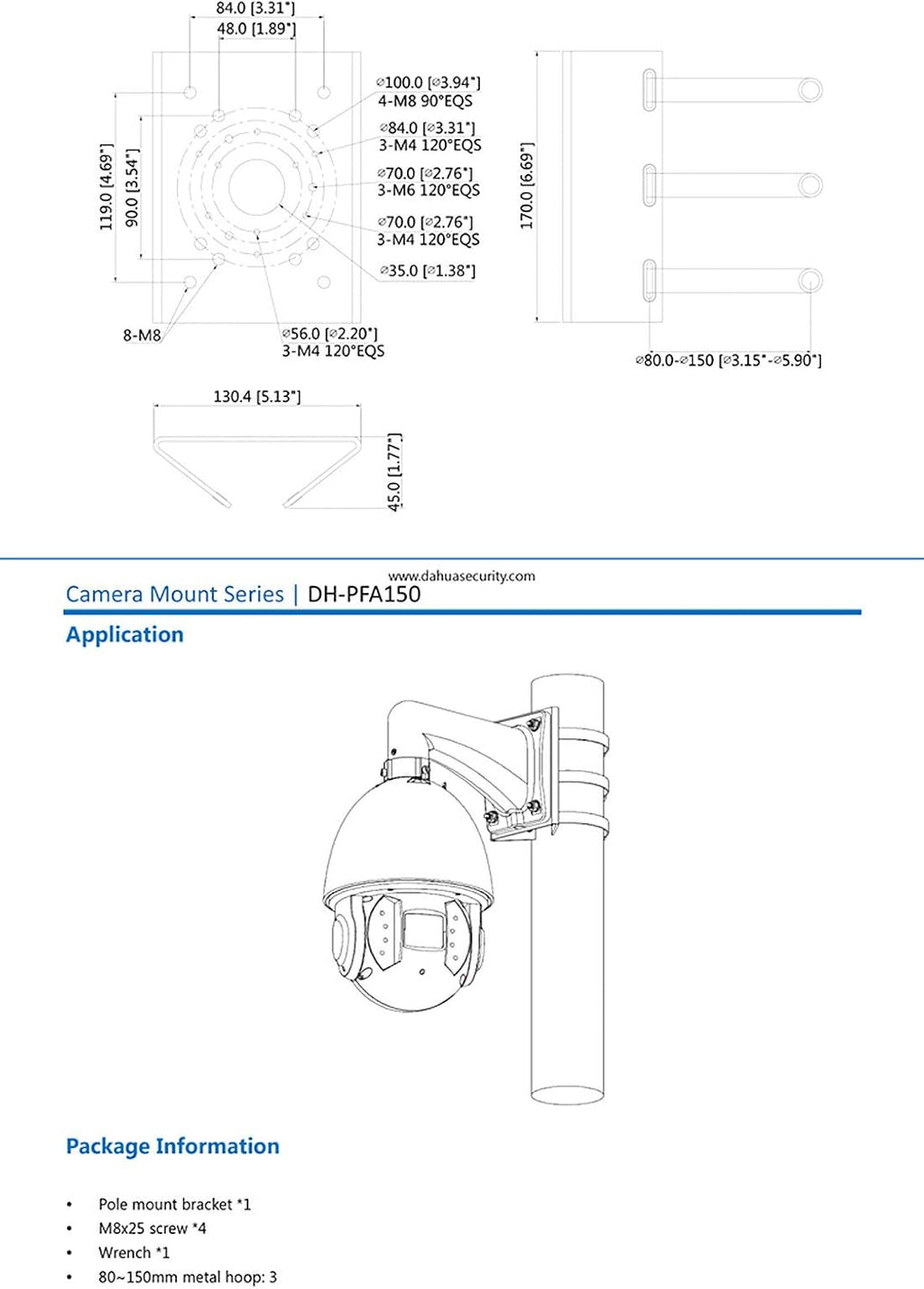 Pole Column Vertical PTZ Dome Camera Wall Loop Mounting Bracket for CCTV Security Surveillance Cameras R8363