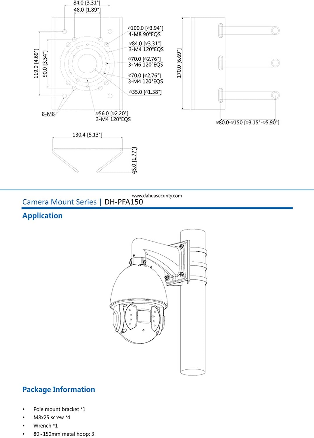 Pole Column Vertical PTZ Dome Camera Wall Loop Mounting Bracket for CCTV Security Surveillance Cameras R8363