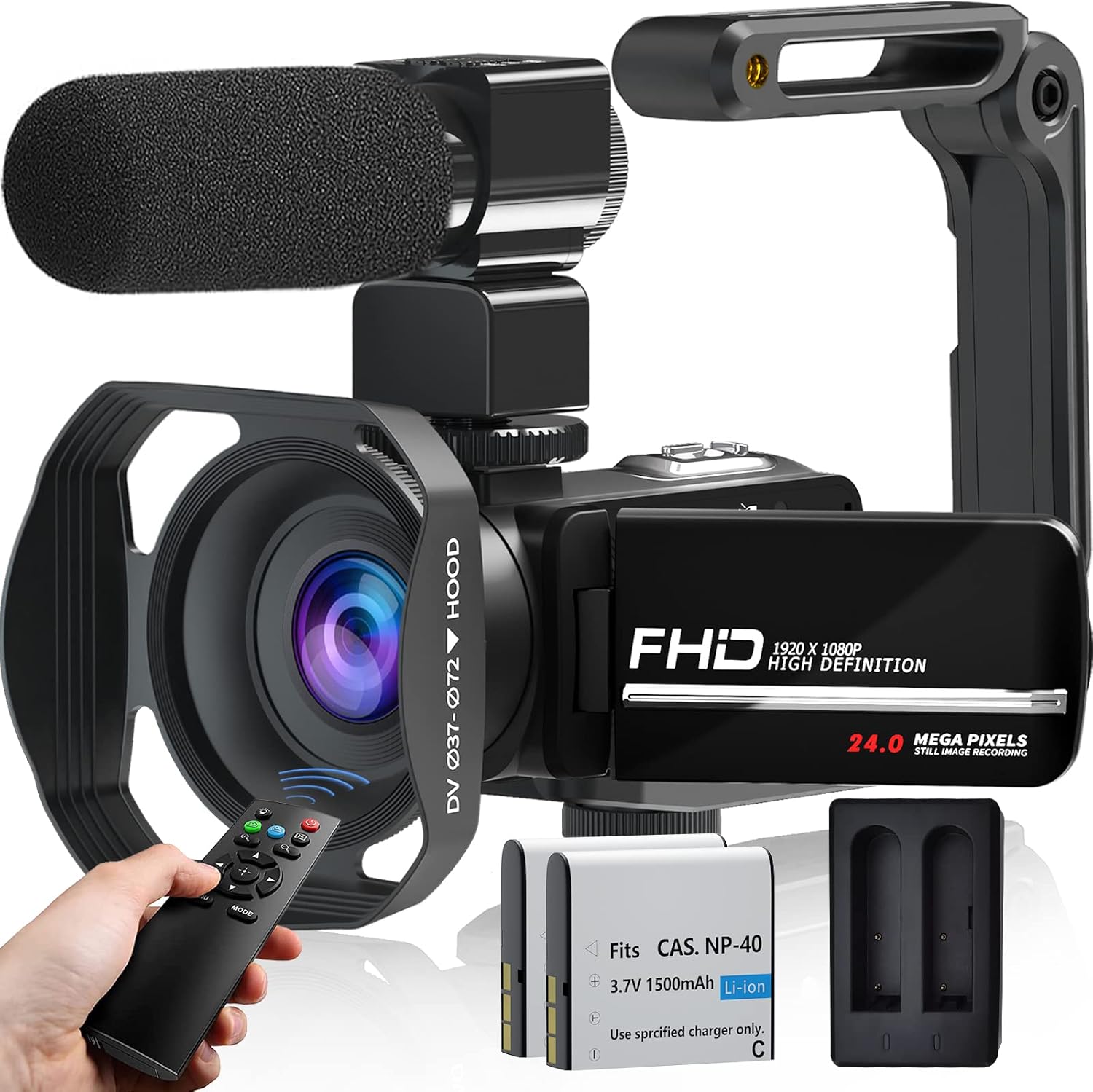 4K 48MP 60FPS Touch Screen Vlogging Camera with 18X Digital Zoom, Mic, 2 Batteries W622