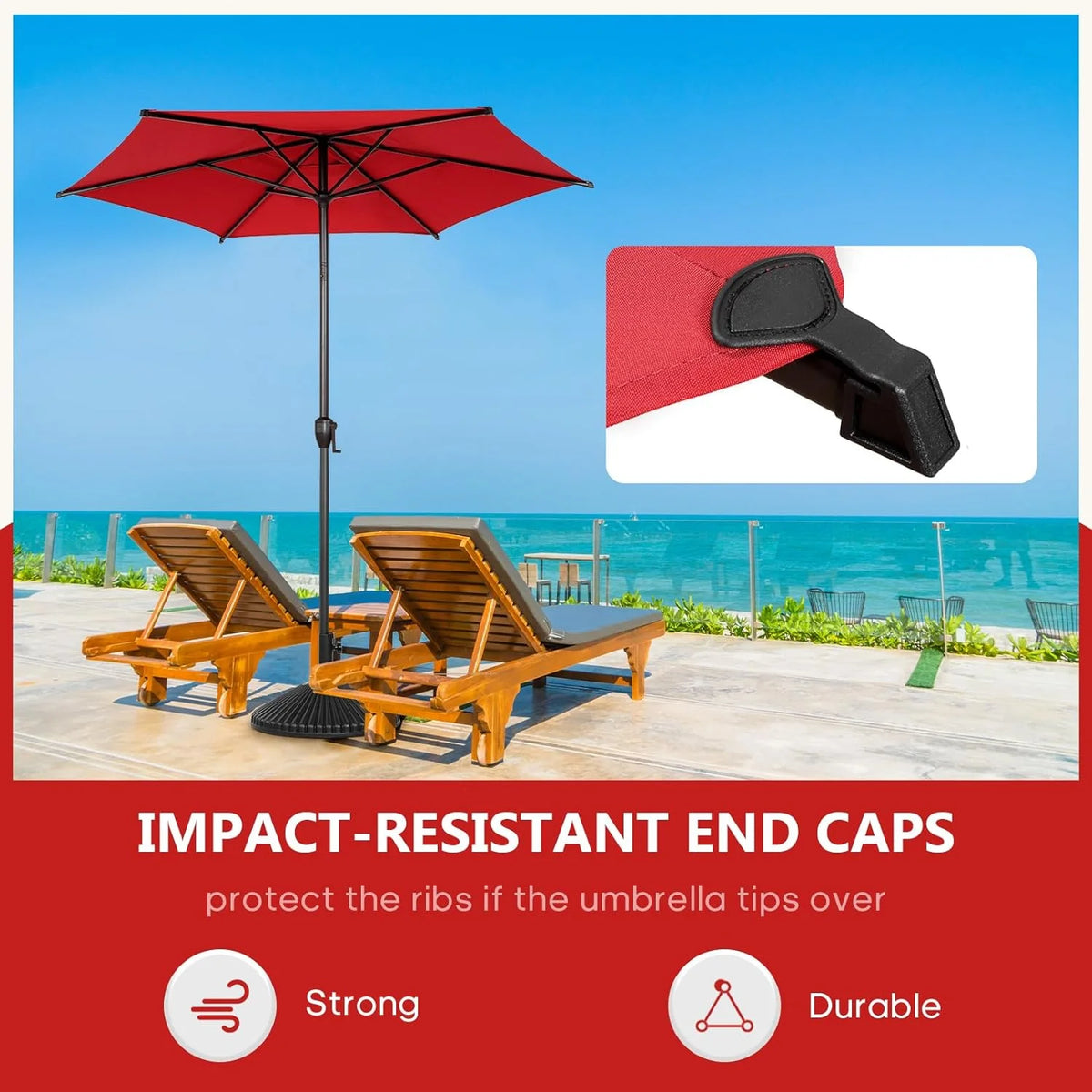 Red 7.5ft Outdoor Market Patio Umbrella with Push Button Tilt and Crank P292