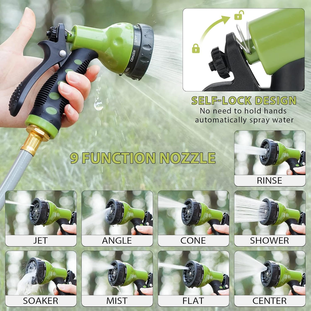 Retractable Wall Mount Garden Hose Reel with 9 Patterns Hose Nozzle Y31393