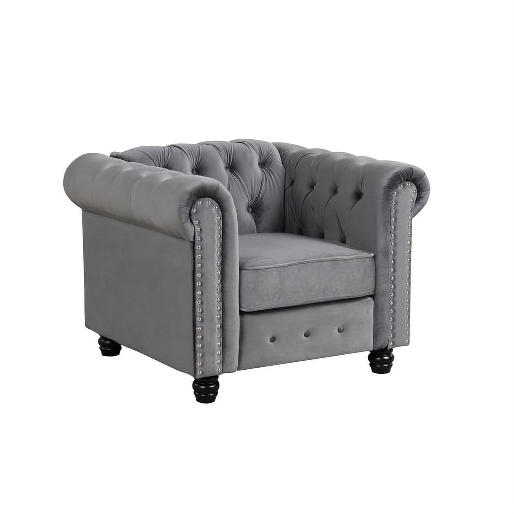 Gray Velvet Sofa Loveseat Armchair Set F823