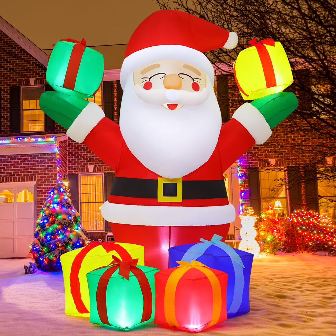 6.1 FT Christmas Inflatables Outdoor Smiling Santa Claus with Present Boxes, LED Lights Built-in V3821