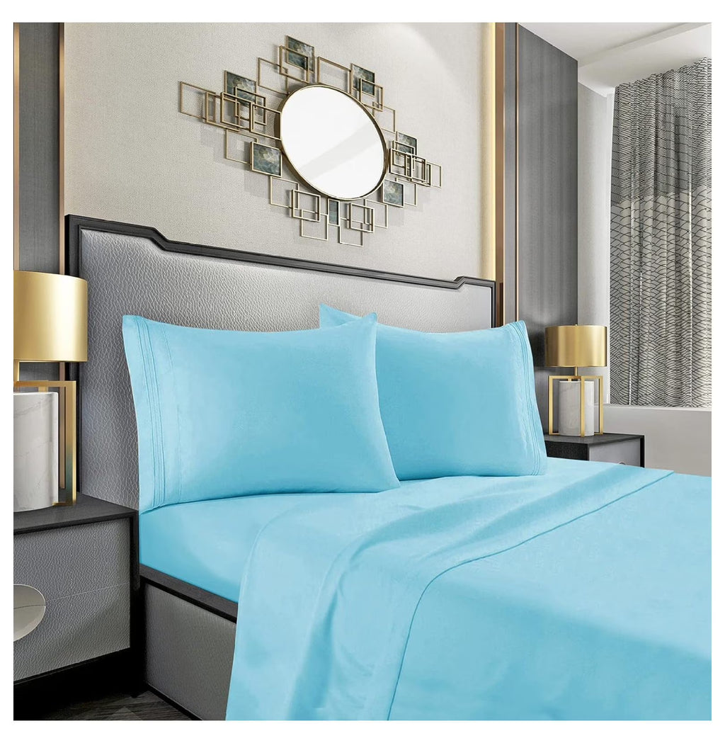 Queen 4 Piece Sheet Set, Aqua Blue V106