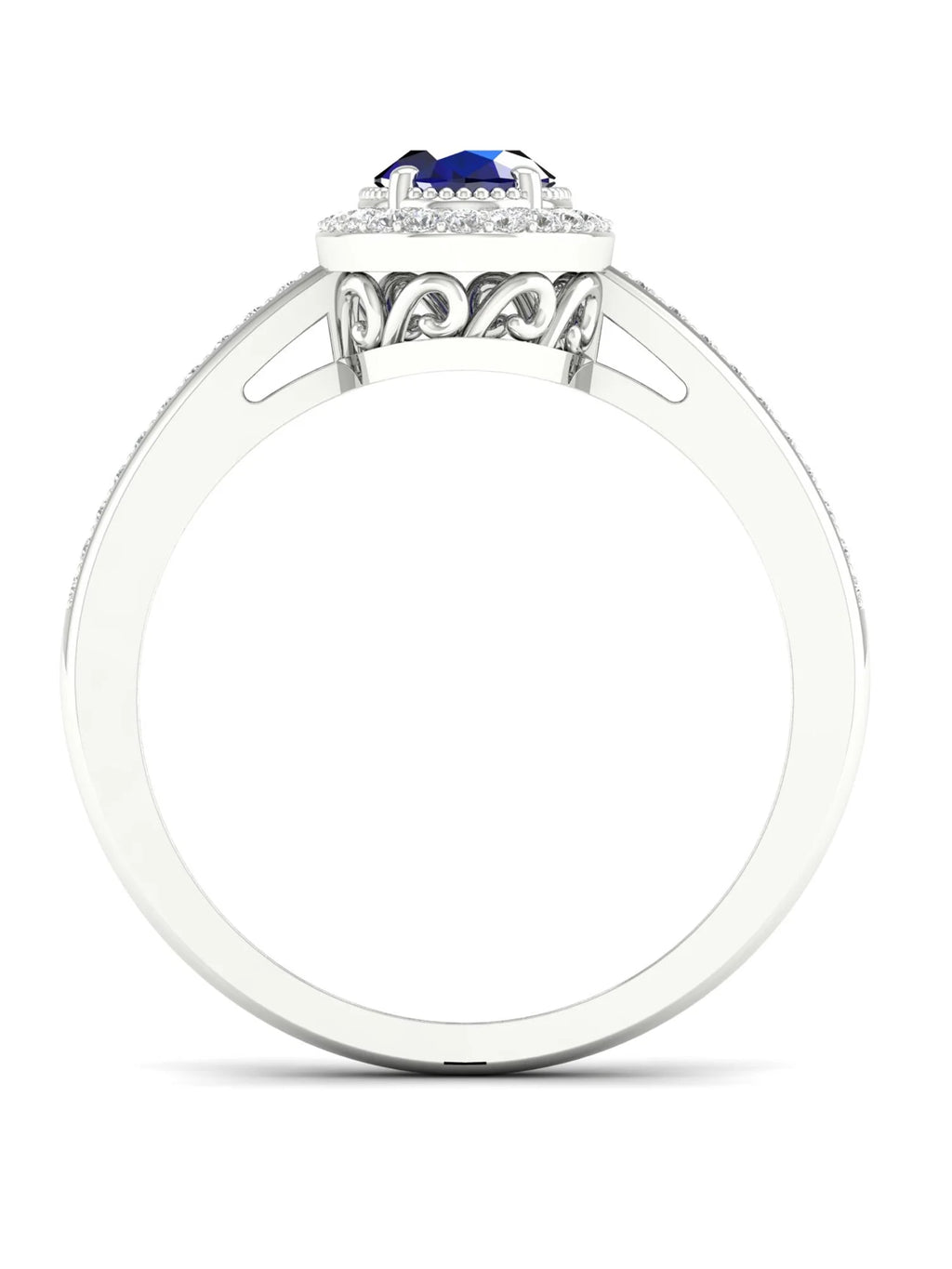 10K White Gold Oval Cut Blue Sapphire Diamond Halo Ring Z326